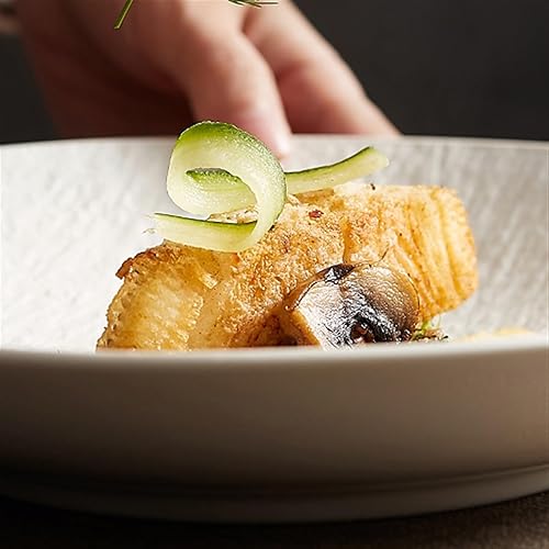 Miniatura 5 de Juego de platos llanos Bandeja de frutas Plato hondo para el hogar Tazón de ensalada de cerámica Plato de sopa Plato de roca blanca Plato de cocina