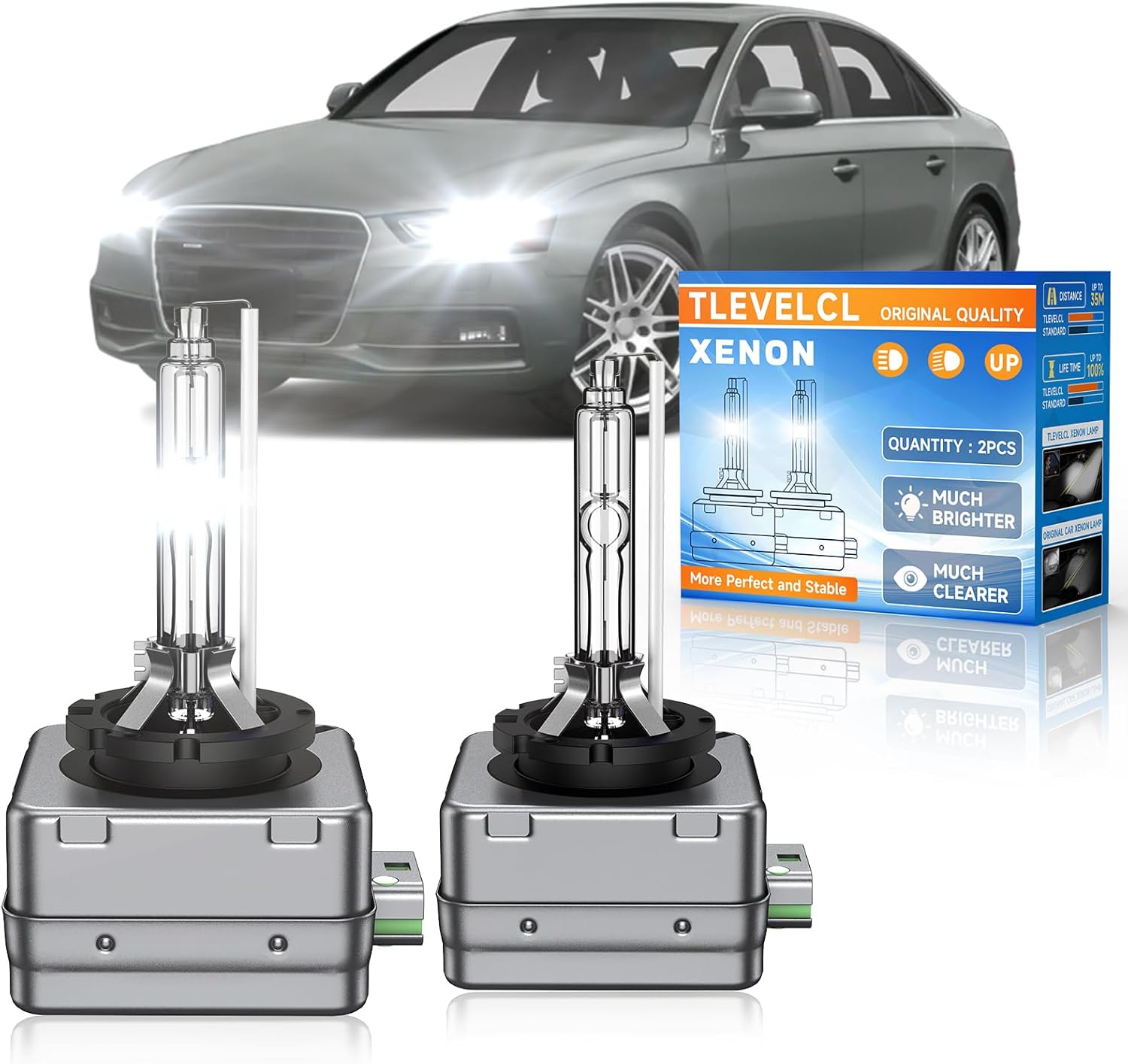 Fit for Audi 2010-2016 A3 A4 Quattro 2008-2016 A5 2012-2015 A7 A8 Quattro D3S HID Xenon Headlight Bulbs, Upgraded 35W High Low Beam Bi-Xenon Light Bulb Replace, 6000K Cool White, Pack of 2