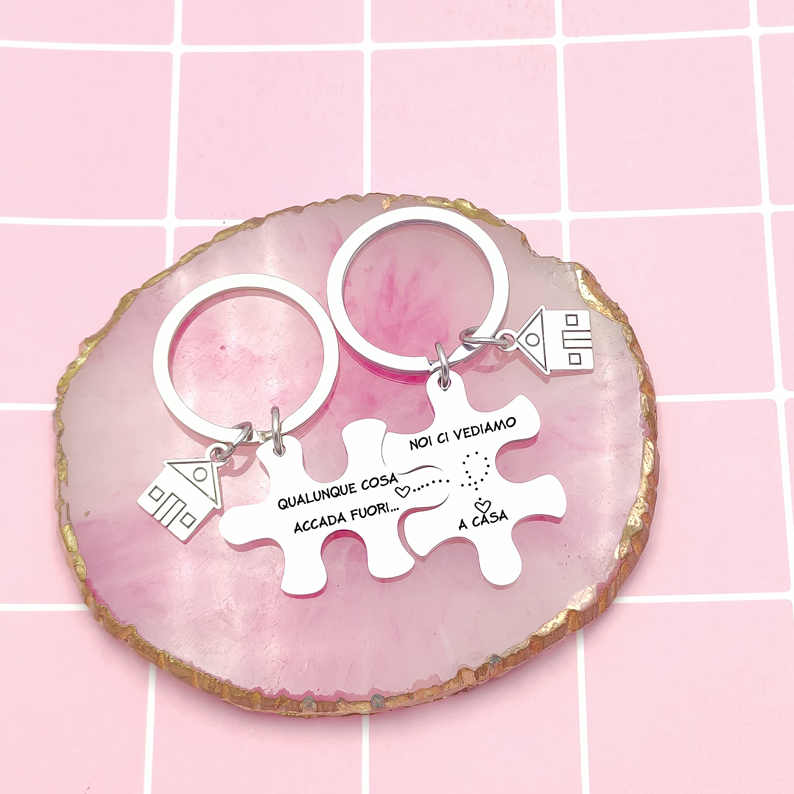 JRZDFXS Unisex Portachiavi Ci vediamo a Casa per Coppia in Acciaio Inox Ciondolo Casa Casetta Carina Chiavi regalo di inaugurazione della casa per moglie marito