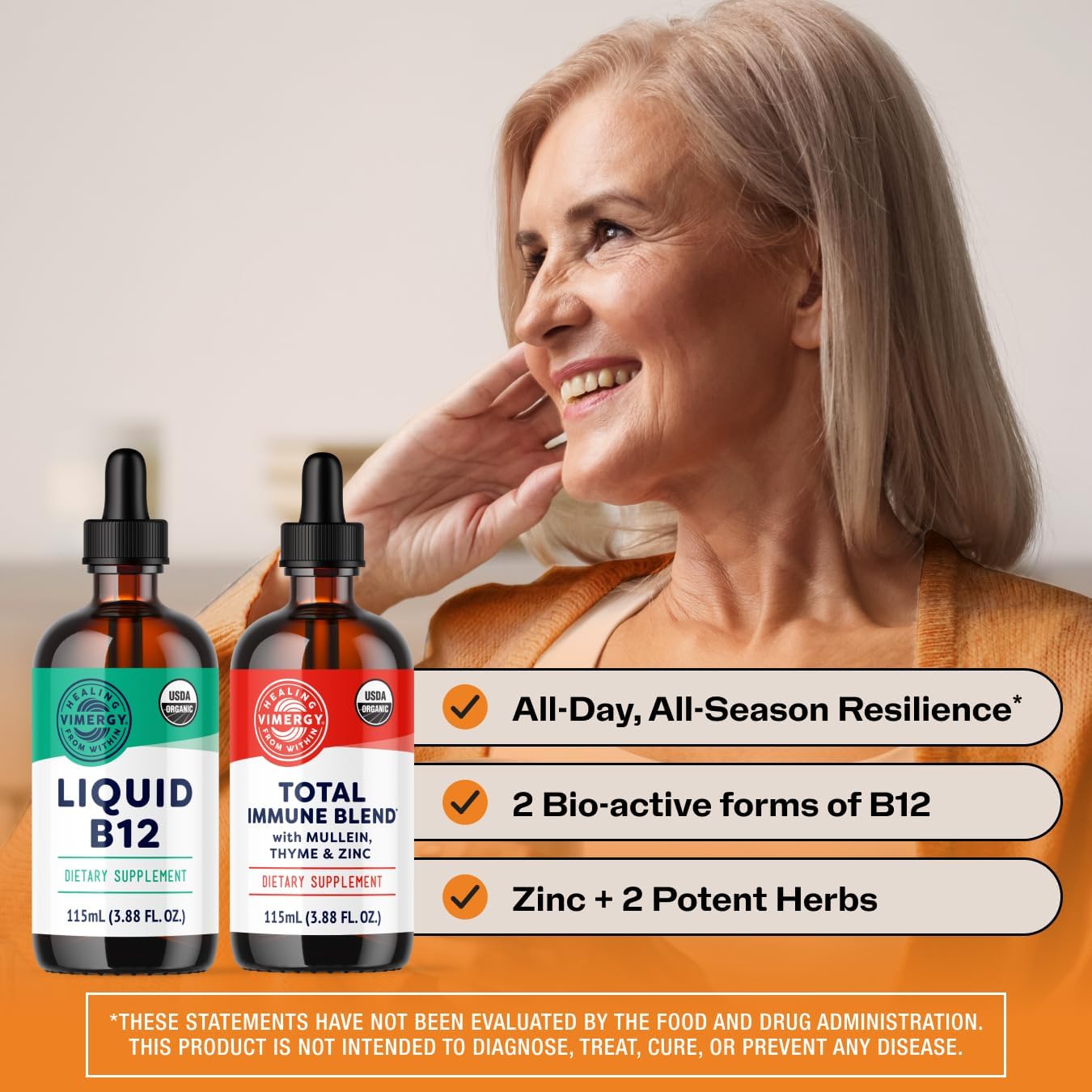 Vimergy All-Day Resilience Kit* - Complementary Blend of 2500 mcg B12, 2500 mcg Zinc, 130 mg Mullein Extract, and 70 mg Thyme Extract. USDA Organic, Vegan, Paleo-Friendly, Gluten-Free, Kosher. *
