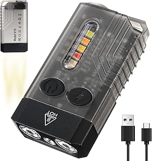 Coikes V10 LED Keychain Flashlight Rechargeable Pocket Flashlight 13 Light Modes 1000 High Lumens IPX4 Mini EDC Flashlight with Beeping Alarm, UV Light, Magnetic Tail Base for Camping Hiking Emergency