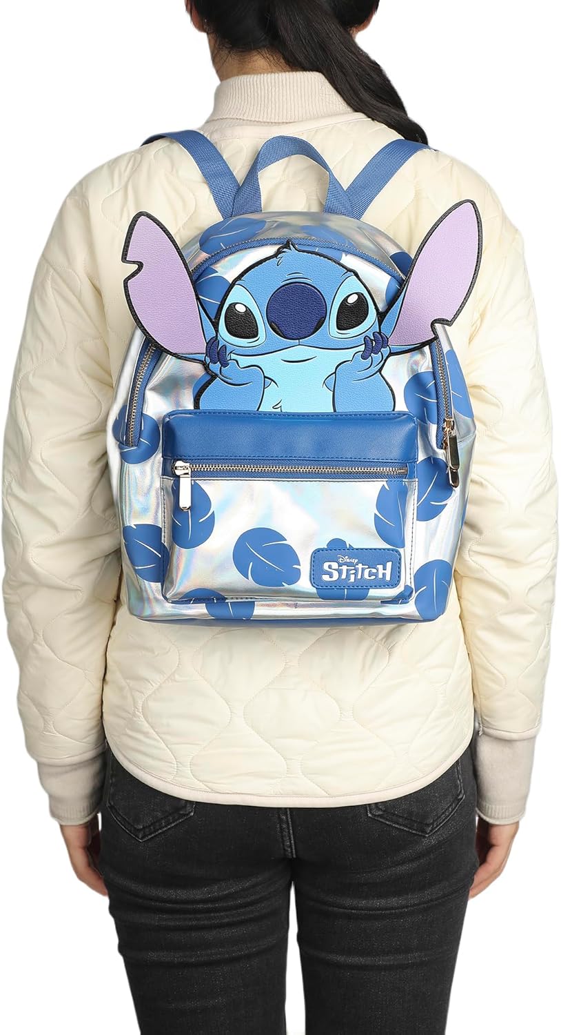Bioworld Disney Stitch Blue Leaves 12.6" White Mini Backpack