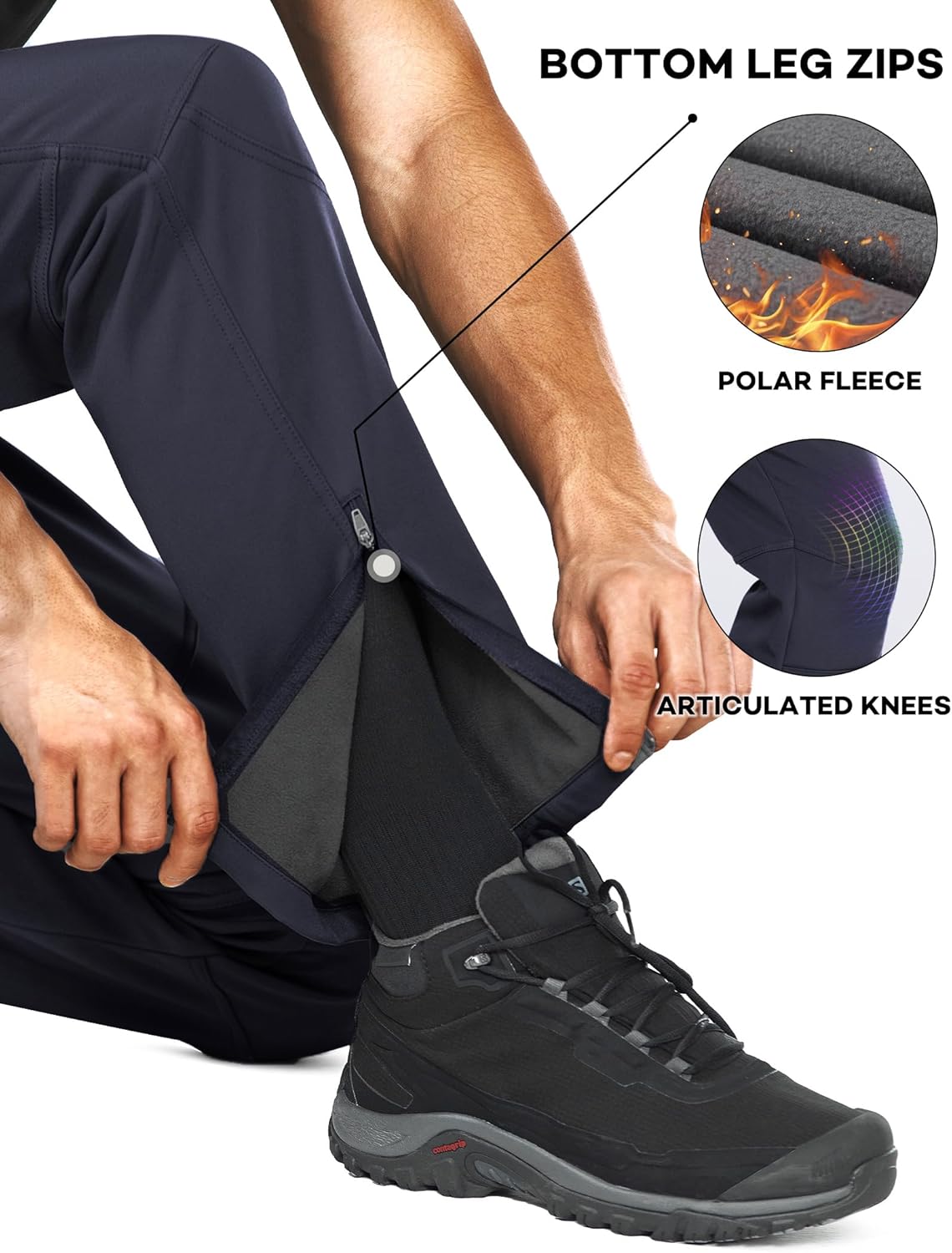 Stlight Mens Snow Ski Water Repellent Softshell Pants for Winter Hiking Fleece Lined Bottom Leg Zipper with 6 Zip Pockets - Image 6