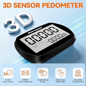 3d عداد الخطى للمشي خطوة مضادة مع ساعة، عملية بسيطة المحمولة خطوات المقتفي مع مشبك الحبل، أسود