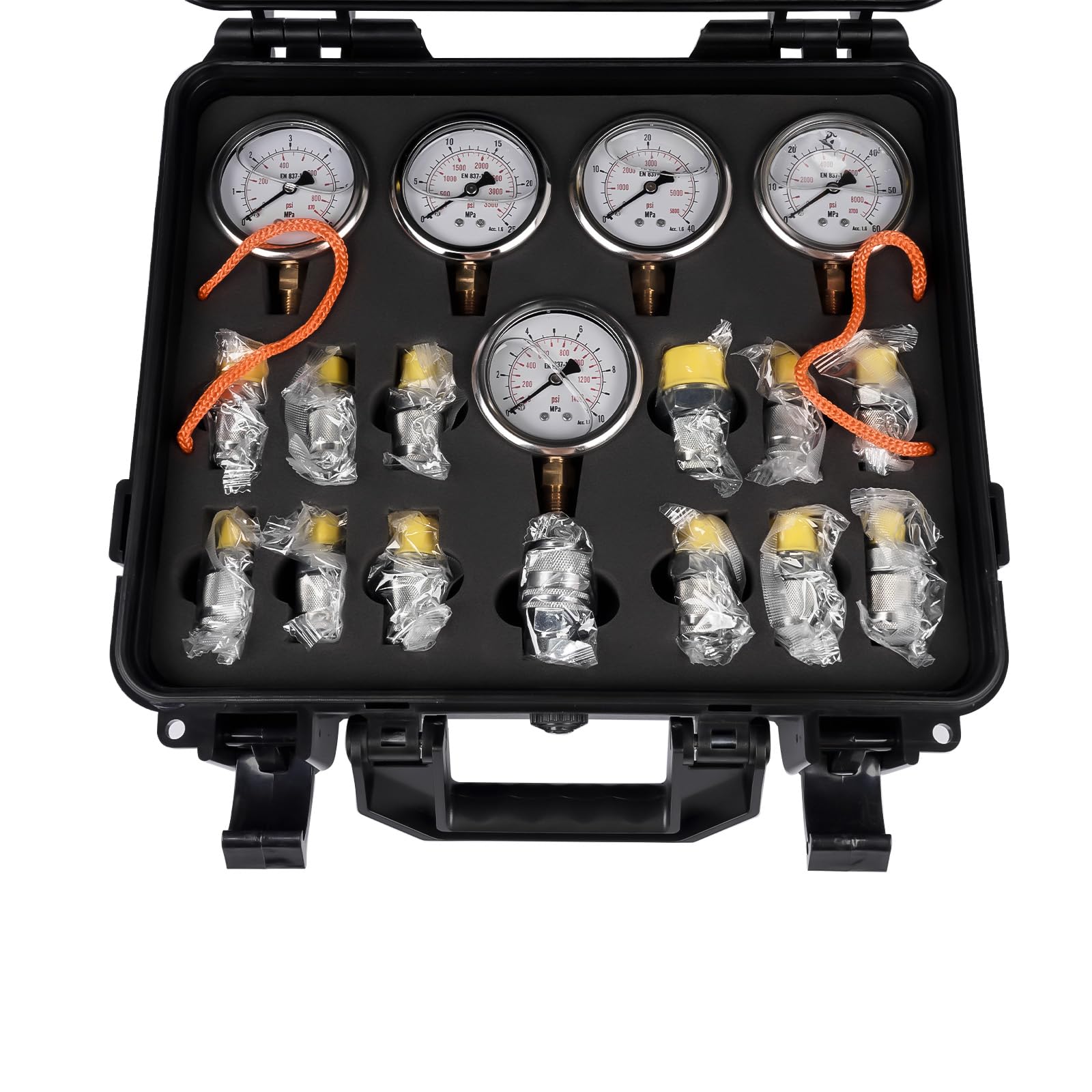 Kit di prova pressione idraulica 10/100/250/400/600 bar, 5 misuratori, 13 frizioni, 14 connettori T, 5 tubi di prova per trattori escavatori Hopzty