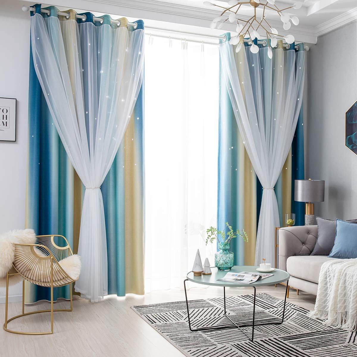 Stars Blackout Curtains for Girls Bedroom 1 Panel Colorful Star Cutout Double Layer Star Window Curtain Decor for Kids Bedroom, Living Room, Nursery Room (blue, 53" x 63") - Image 3
