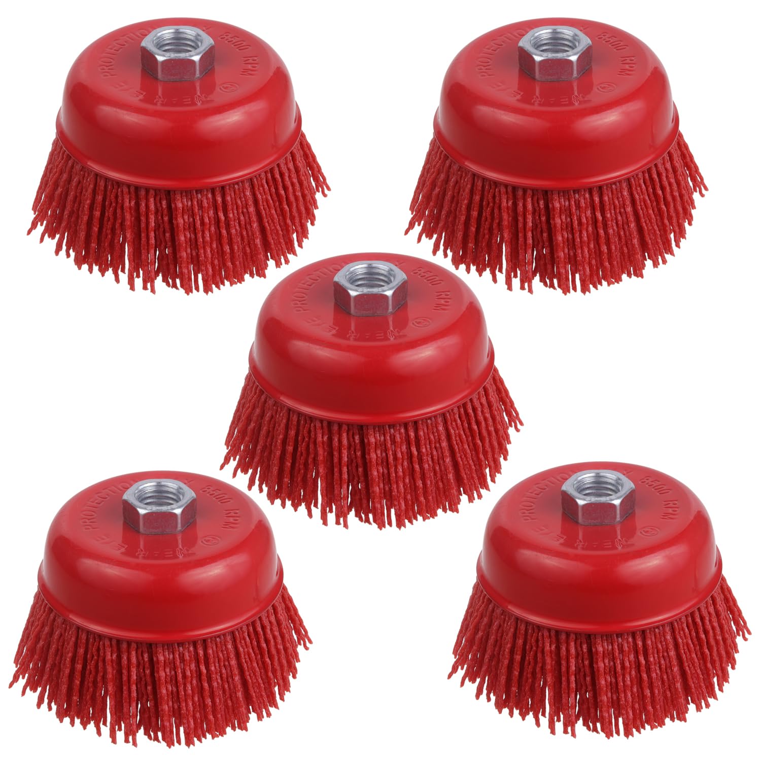 4 Inch Abrasive Filament Nylon Cup Brush for Angle Grinder, 5/8" 11 Thread Corrosion, Paint, for Surface Pre-Treatment of Various Metals (5 Pack)