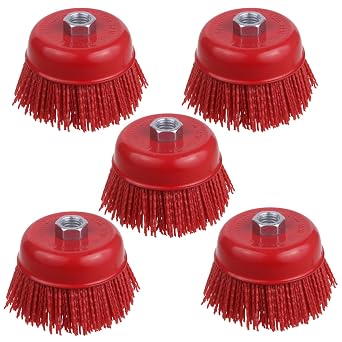 4 Inch Abrasive Filament Nylon Cup Brush for Angle Grinder, 5/8" 11 Thread Corrosion, Paint, for Surface Pre-Treatment of Various Metals 5 Pack