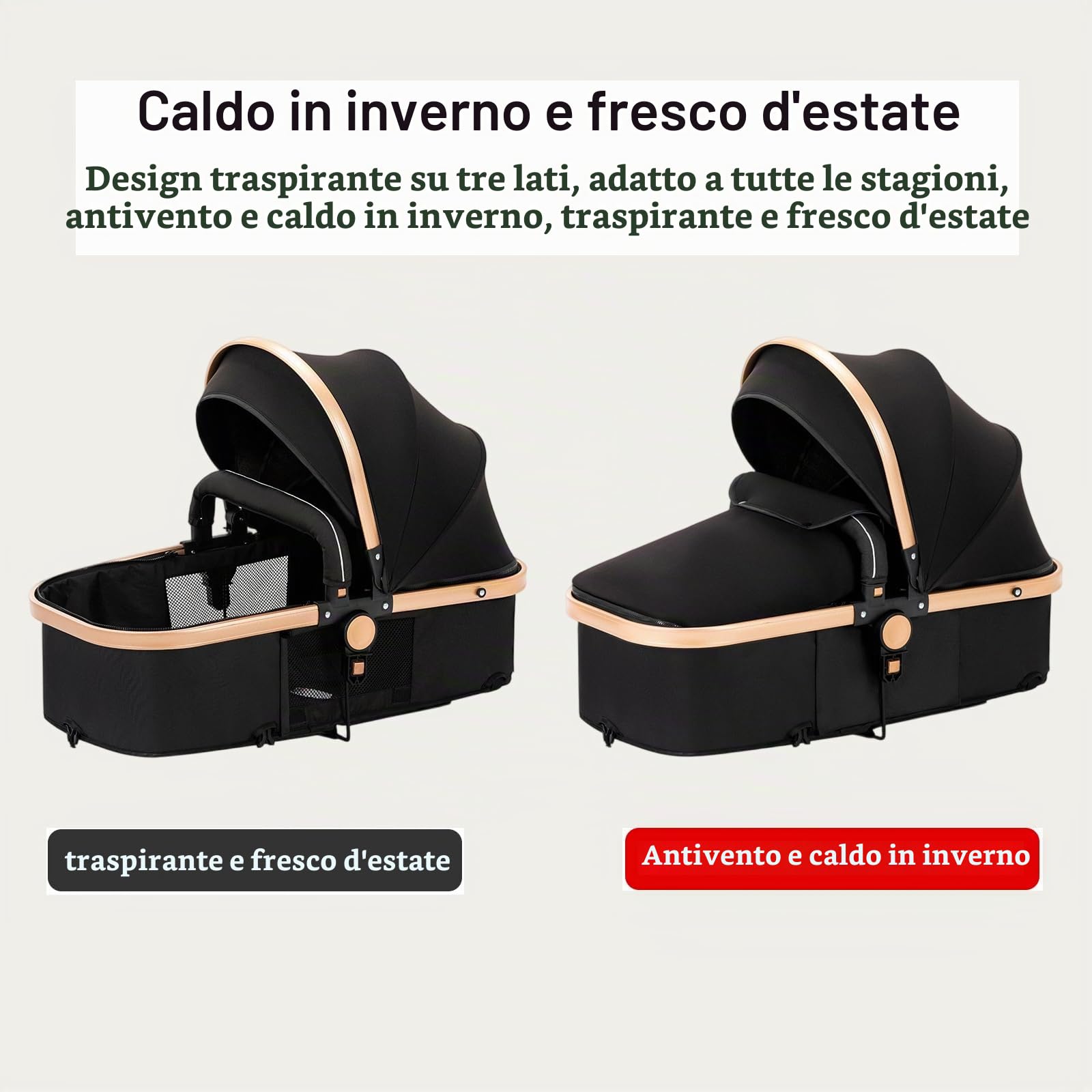 Passeggino trio, Passeggino 3 in 1, Navicella neonato, Sistema da viaggio e seggiolino auto, per neonati bambini 0-36 mesi (Nero)