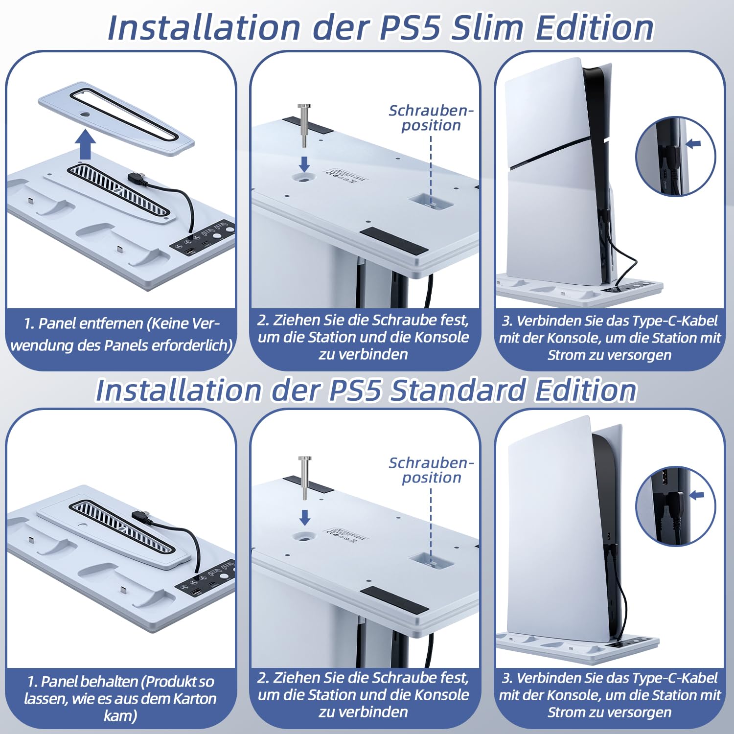 Wigearss PS5/PS5 Slim/PS5 Pro Kühler Standfuß mit Dual Controller Ladegerät, PS5 Controller Ladestation Standfuß mit Lüfter, RGB Licht für PS5/PS5 Slim/PS5 PRO UHD/Digital Edition