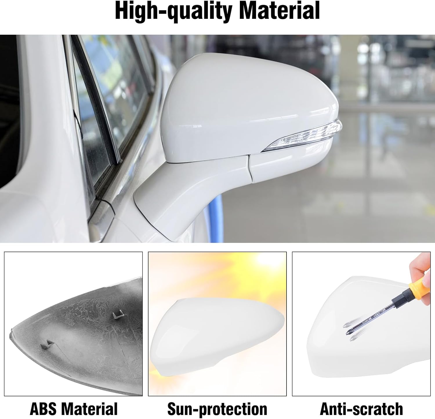 Compatible with Ford Fusion Side Mirror Cover Cap 2013 2014 2015 2016 2017 2018 2019 2020, Clip-on Driver Side Mirror Caps Replacement W/Turn Light Bright White - Left