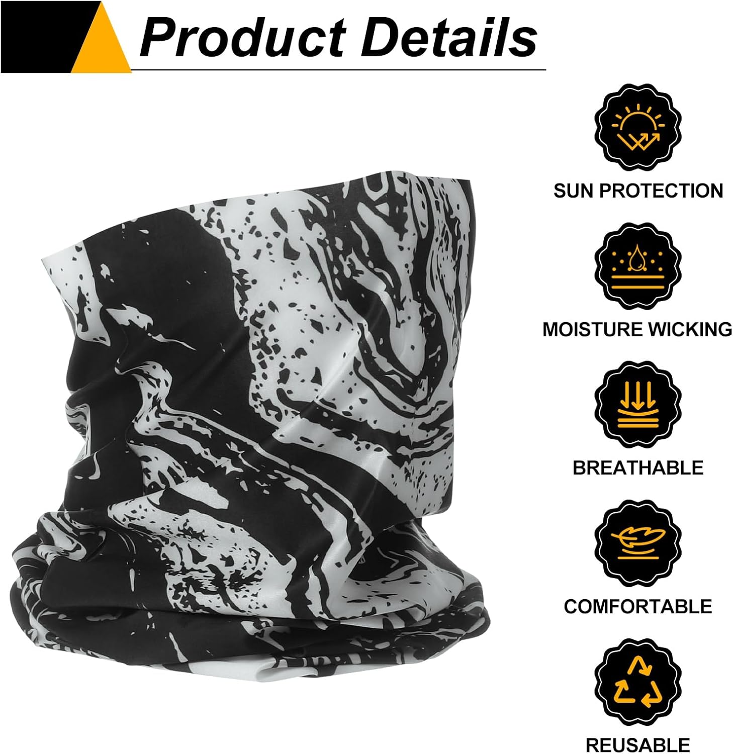 HARFINGTON Summer Cooling Neck Gaiter Sun Protection Face Mask Fishing Neck Gaiter Unisex Sunscreen Breathable Bandana for Fishing Outdoor Sports, Black-White - Image 4