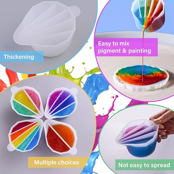 Bundle set of 4Pcs Thicken&Reusable Silicone Split Cups, with 2-5Channels and 600ml/20oz&100ml Accurate 2 Scales Durable Silicone Measuring Cups