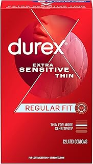 Durex Extra Sensitive Lubricated Ultra Thin Premium Condoms, Regular Fit, 12 Count