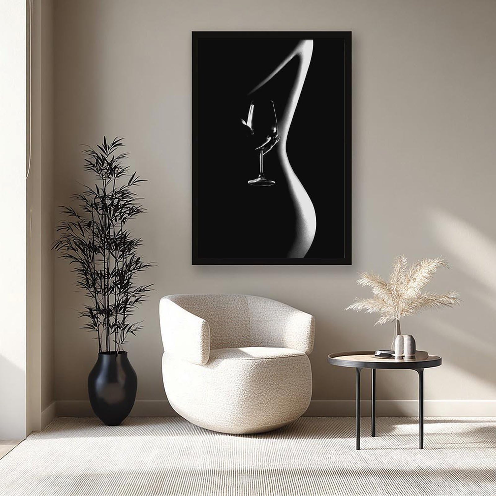 Poster su tela con vino rosso, bianco e nero, donna che beve vino, decorazione per camera da letto, ufficio, stanza, regalo, 40,6 cm L x 61 cm W