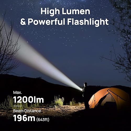 Miniatura 3 de Consciot Linterna recargable con un clic de encendidoapagado, máx. 1200 lúmenes, 7 modos ajustables incluyendo modo de bloqueo, potente luz de flash