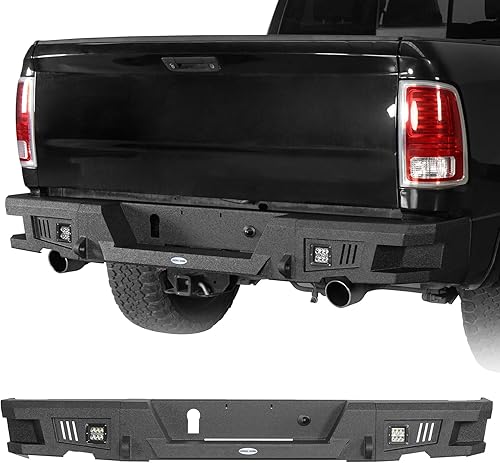 Hooke Road Ram 1500 - Parachoques trasero Offroad con soporte de anillo en D y luces LED para camioneta Dodge Ram 1500 2009-2018