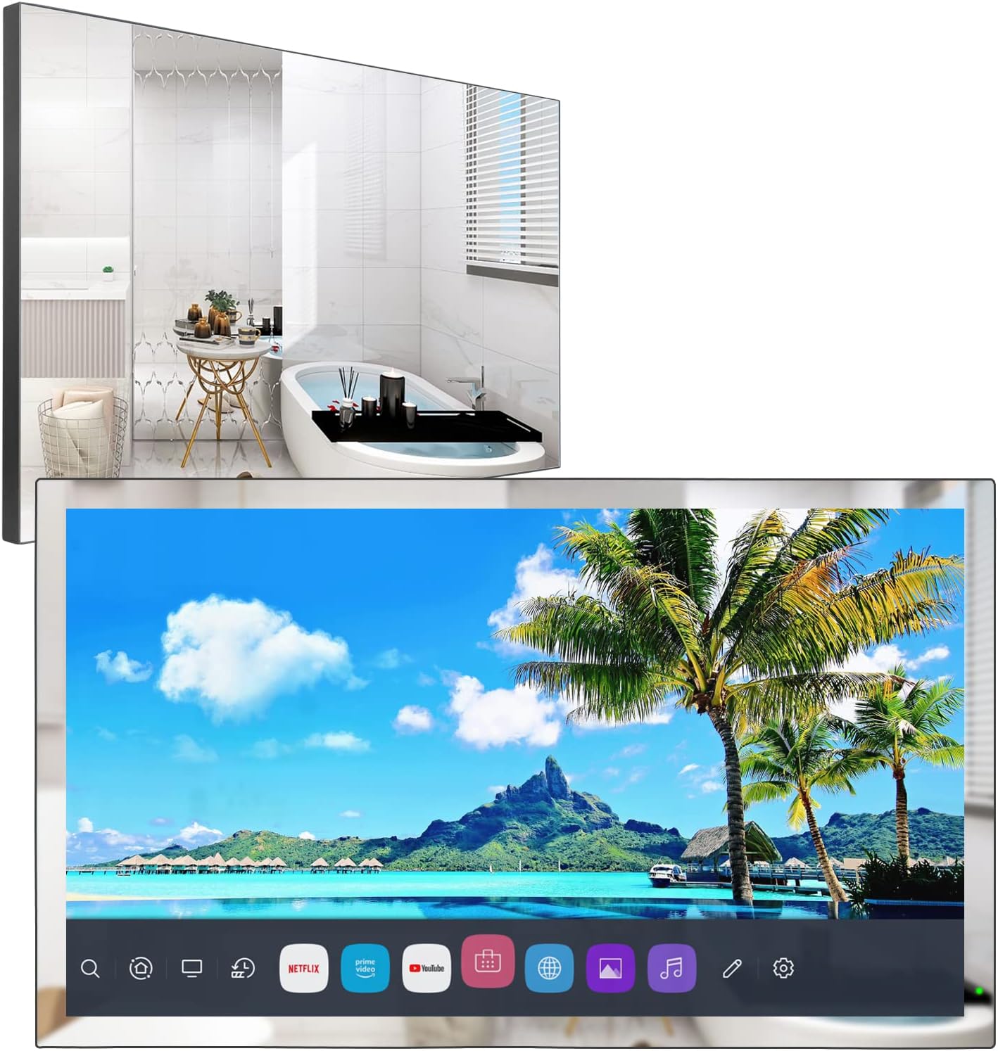 elecsung 28 inch 4K UHD Smart LED Mirror TV (ATSC) Tuner, Waterproof, Netflix, Dolby Atmos Built-in Alexa, Speakers, Wi-Fi and Bluetooth, 280A023,2024 Model