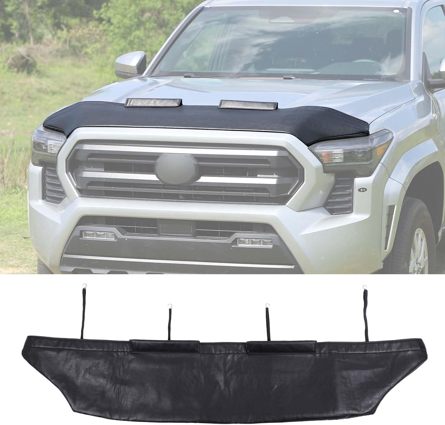 Hood Protector Shield Stone Guard Compatible with Toyota Tacoma 2024 2025 2026, Leather Cover Foldable Easy Storage