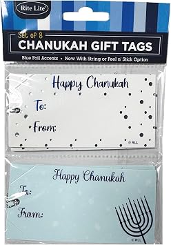 Rite Lite Chanukah Gift Tags, Silver Foil & Hologram Printing, 8 Pack Hanukkah