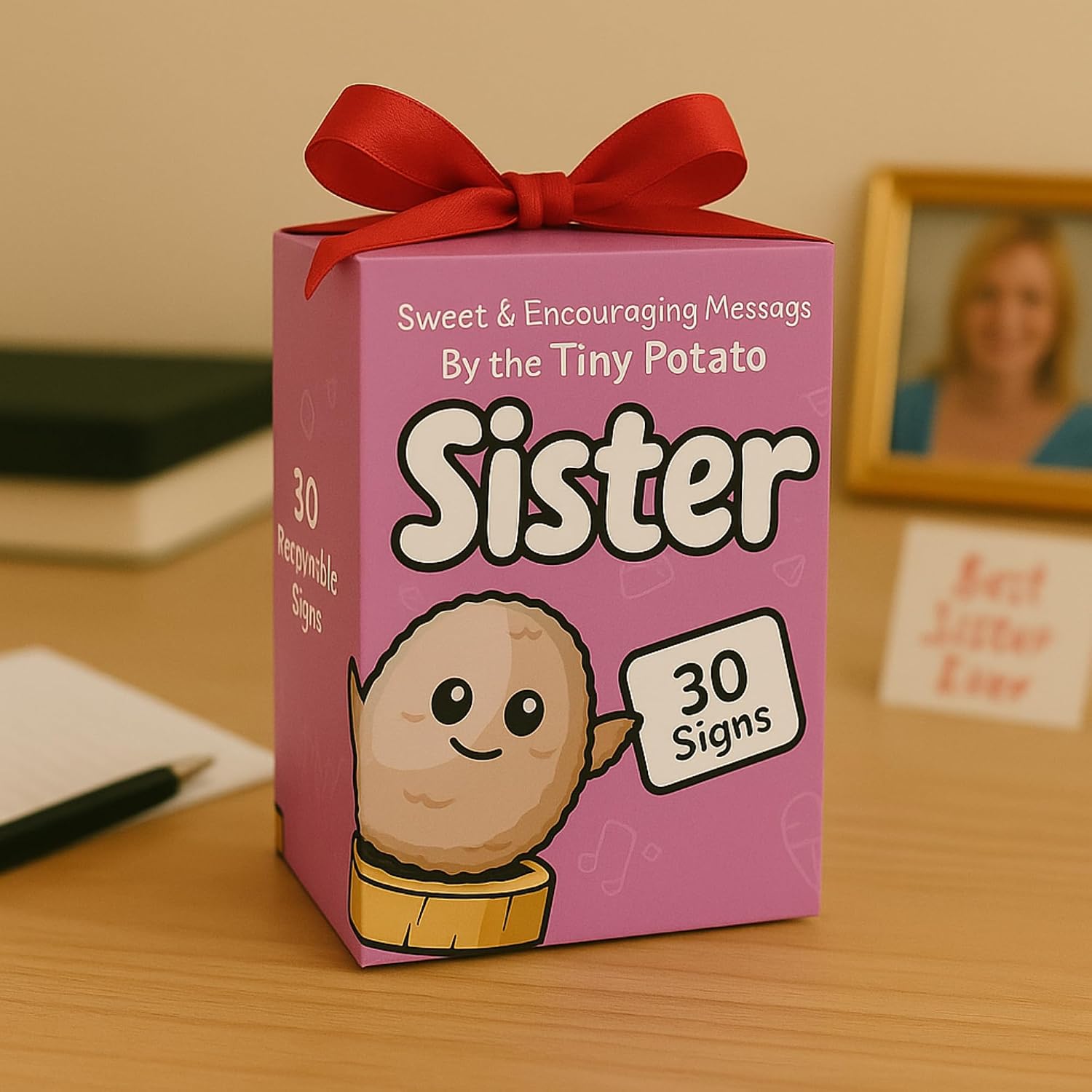 Birthday Gift for Sister, Emotional Support Positive Crochet W/ 30 Cute Signs | Sister Birthday Gifts from Sisters Brother | Older Big Sis Appreciation | Funny Graduation Present Idea for Women