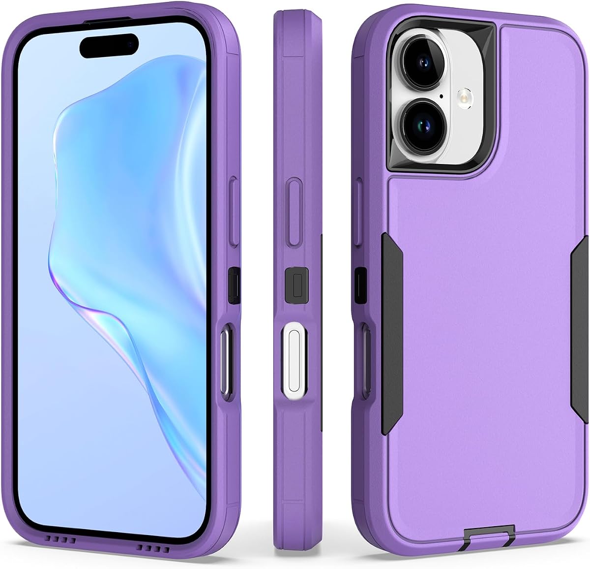 for iPhone 16 Case, Heavy Duty Dual Layer Protection Hard Bumper Rugged Defender Armor Shockproof Rubber Silicone Case for iPhone 16 Purple