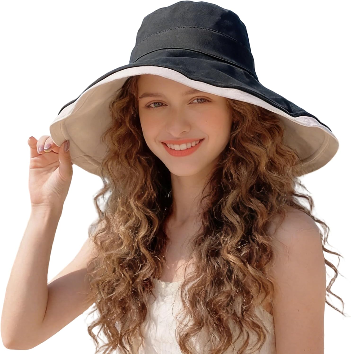 Sombrero de sol reversible para mujer con ala ancha miniatura 1