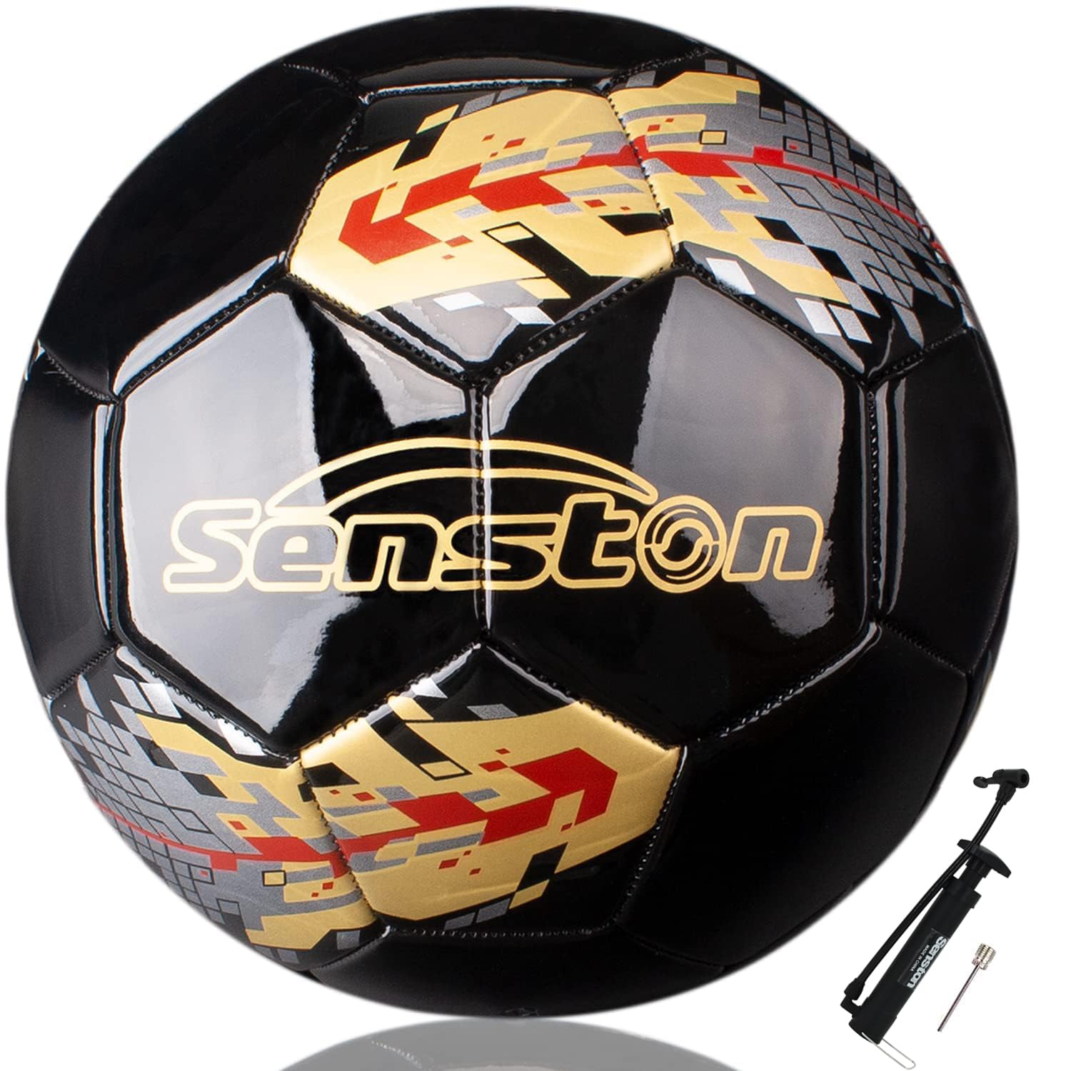 Senston Soccer Foot Ball Match Ball Official Training Football with Pump Size 5 Practice Ball Black