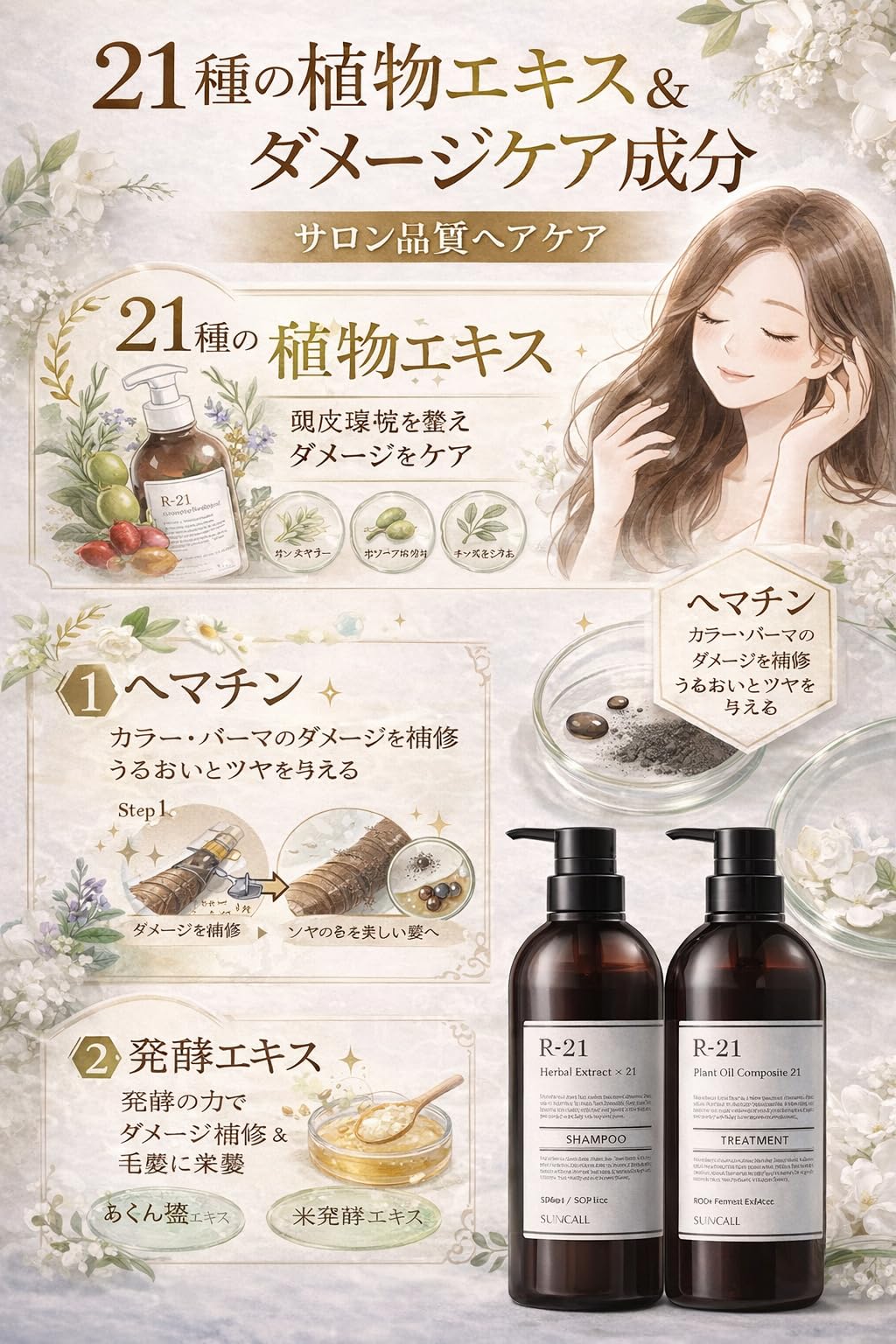 R-21シャンプー×2トリートメント×2、700レフィルサイズ新品4点セット Amazon | サンコール R-21 シャンプー 700mL + トリートメント 700g 各