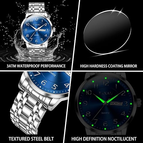Miniatura 4 de Relojes de vestir para hombre, reloj analógico impermeable con fecha de día, reloj de pulsera de acero inoxidable de lujo con números arábigos