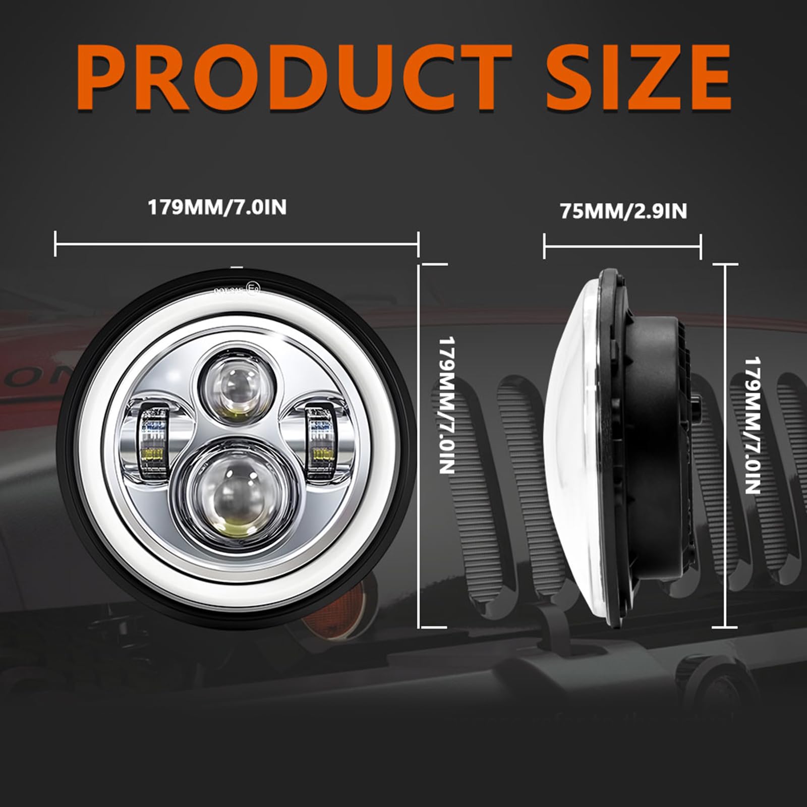 Phare LED 7 Pouces Pour Jeep Wrangler - Feux Route/croisement/DRL - Étanche IP67 - 14 000 Lumens - 4