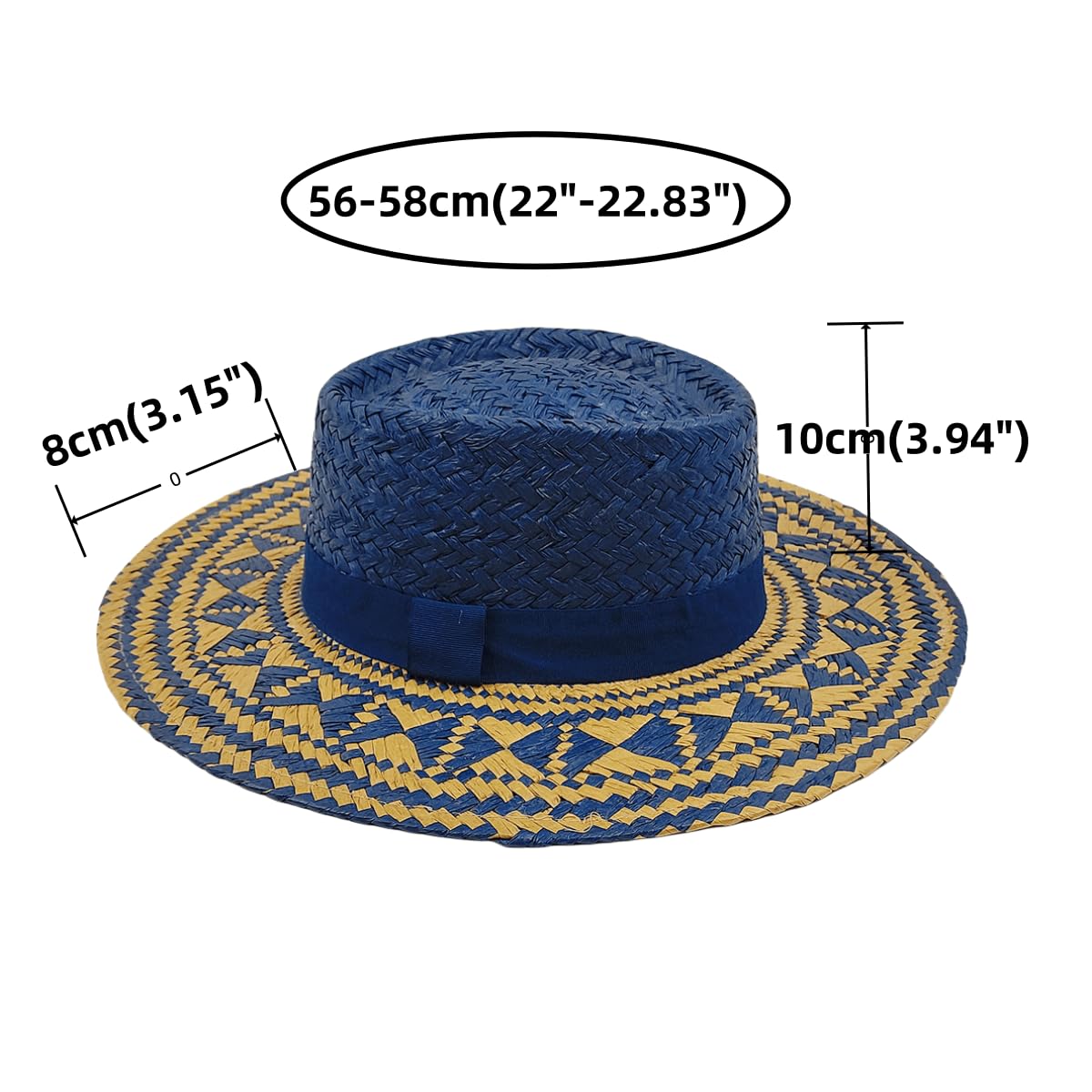 Wide Brim Straw Sun Hat Foe Men and Women Geometric Pattern Sun Caps Summer Beach Hat (US, Alpha, Medium, X-Large, ???)