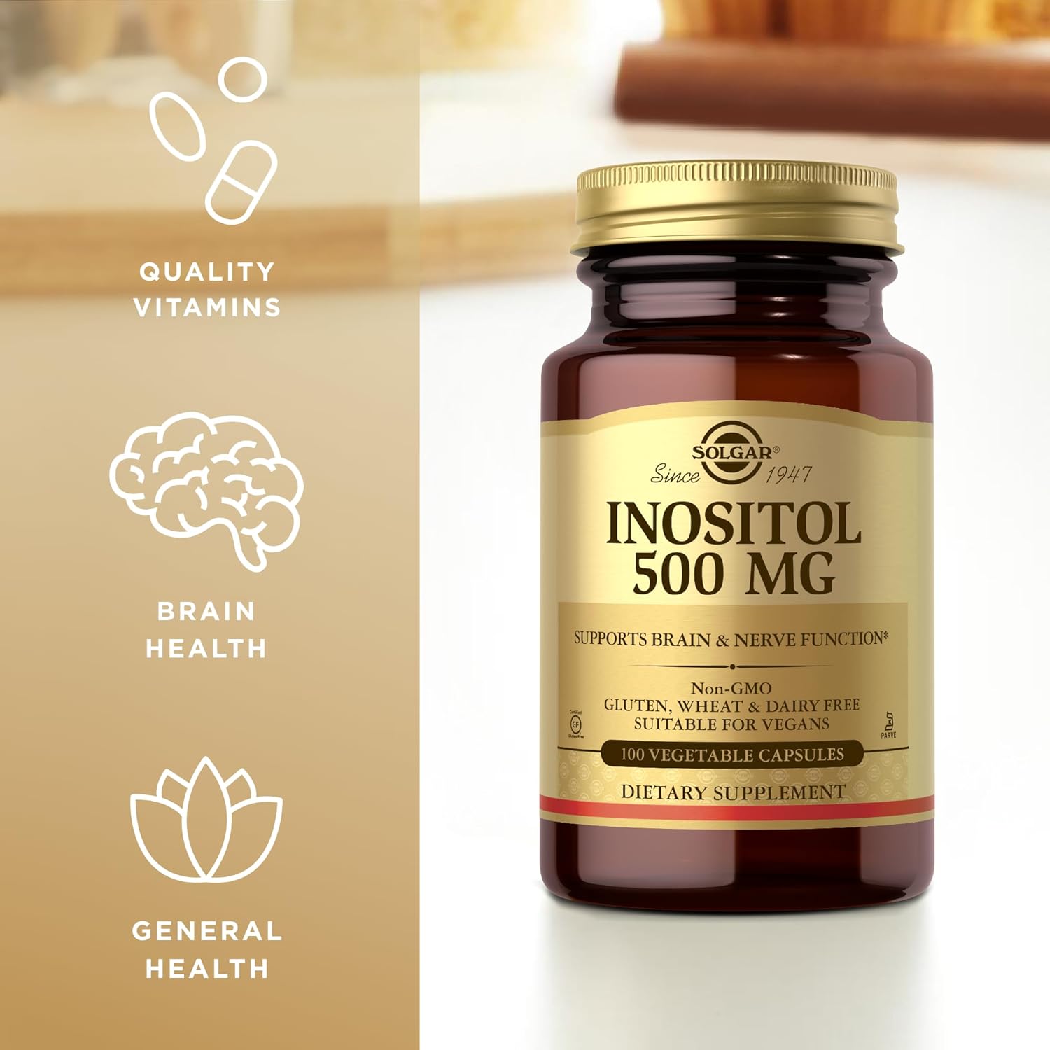 Solgar Inositol 500 mg - 100 Vegetable Capsules - Non-GMO, Vegan, Gluten Free, Dairy Free, Kosher - 100 Servings - Image 4