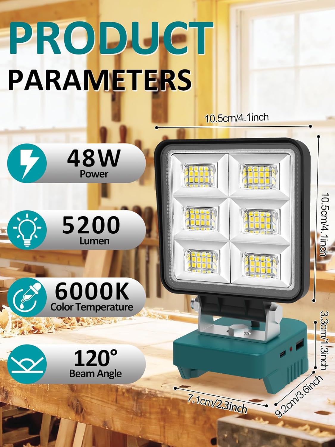 LED Work Light Compatible with Makita 18V Battery, T-SUNiceM 5200LM Flashlight, 18V Battery Cordless Work Light 140°Adjustable with Low Voltage Protection for Outdoors and Job Site Lighting