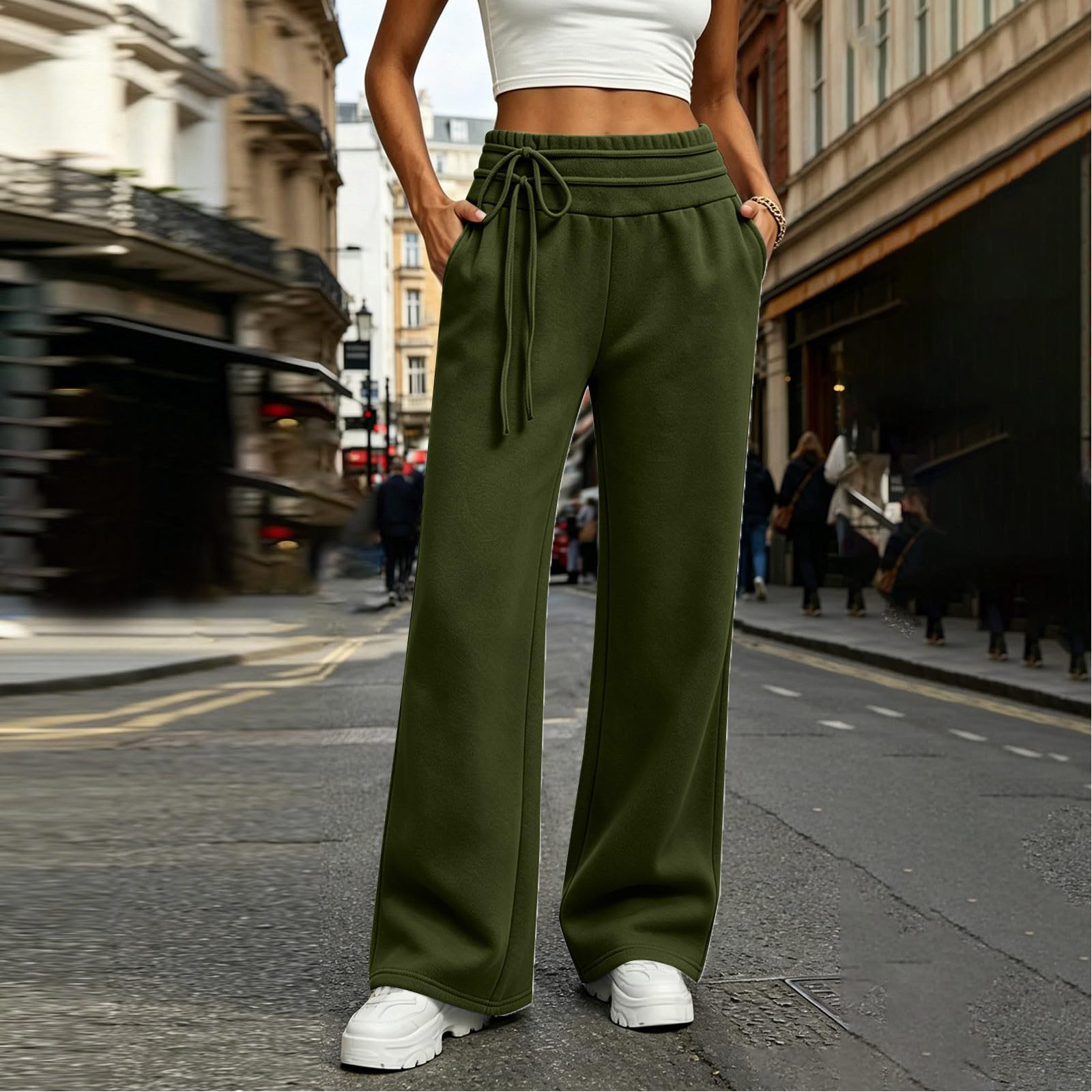 Pantaloni Tuta Donna Pantaloni Lunghi a Vita Alta Pantlone Cotone con Coulisse Regolabile Leggeri e Comodi Pantalone da Corsa con Tasche Tinta Unita Pants Baggy per Allenamento Jogging Fitness