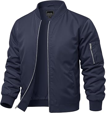 CRYSULLY Mens Bomber Jacket Lightweight Fall Winter Casual Windbreaker Full Zip Outwear Coat