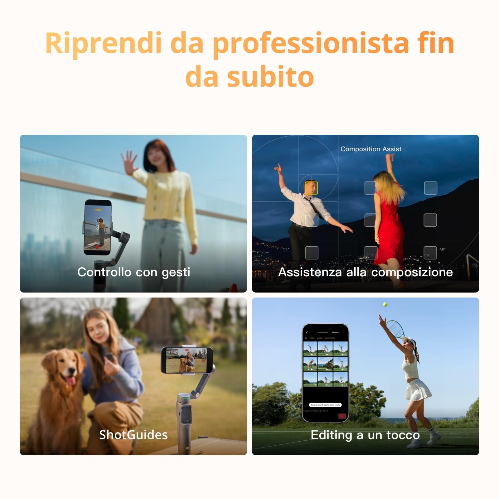 Osmo Mobile 8P stabilizzatore per iPhone e Android, modulo di tracciamento | Telecomando, tracciamento nativo, manico telescopico e treppiede integrati, batteria da 10 h, stabilizzazione su tre assi
