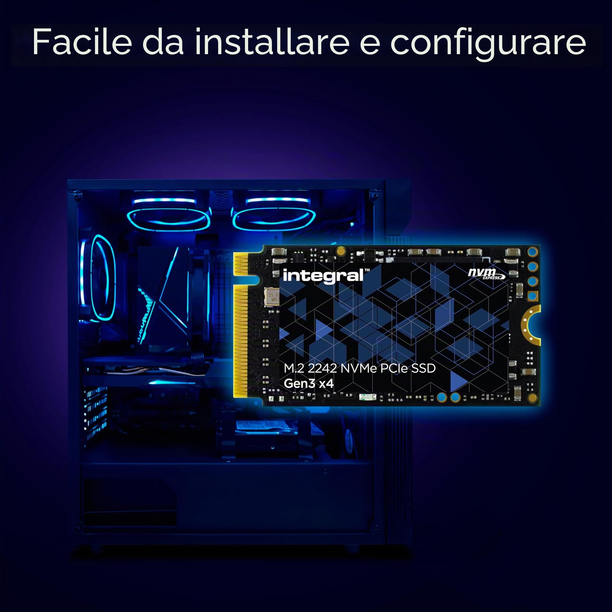 Integral SSD M.2 NVMe 2242 PCIe Gen3 x4 da 256 GB - Velocità di lettura fino a 2400 MB/s, velocità di scrittura fino a 1100 MB/s - Unità a stato solido interna. Compatibile con PC, NUC, laptop e