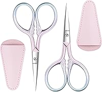 TaShow 2 Pack Pink Stainless Steel Eyebrow Scissors - Precision 3.5 Inch Grooming Tool for Eyebrows, Nose Hair, Beard, Facial Hair with Cases