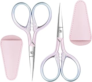 TaShow 2 Pack Pink Stainless Steel Eyebrow Scissors - Precision 3.5 Inch Grooming Tool for Eyebrows, Nose Hair, Beard, Facial Hair with Cases