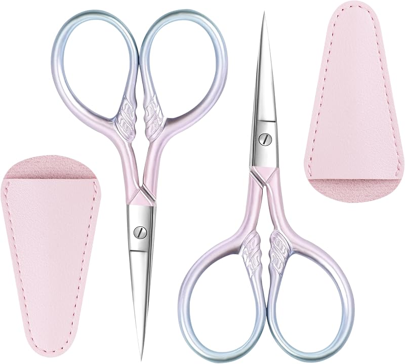 Tesouras para sobrancelhas TaShow com ponta reta, aço inoxidável rosa, 3,5 polegadas, pacote com 2