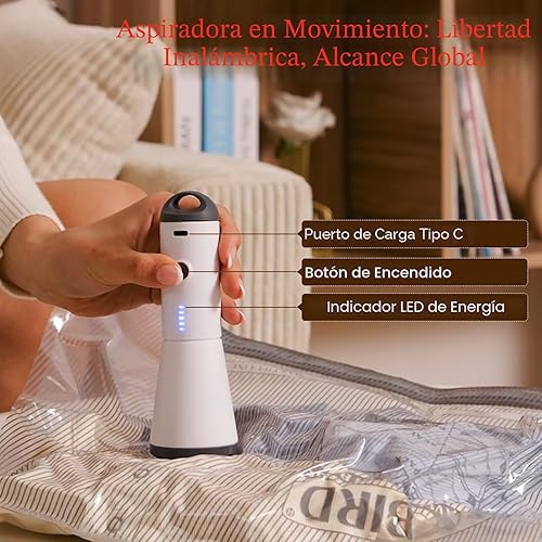 Miniatura 2 de Paquete de 12 bolsas de vacío para viajes con bomba de aire recargable, bolsas de sellado al vacío de tamaño de equipaje de mano para compresión