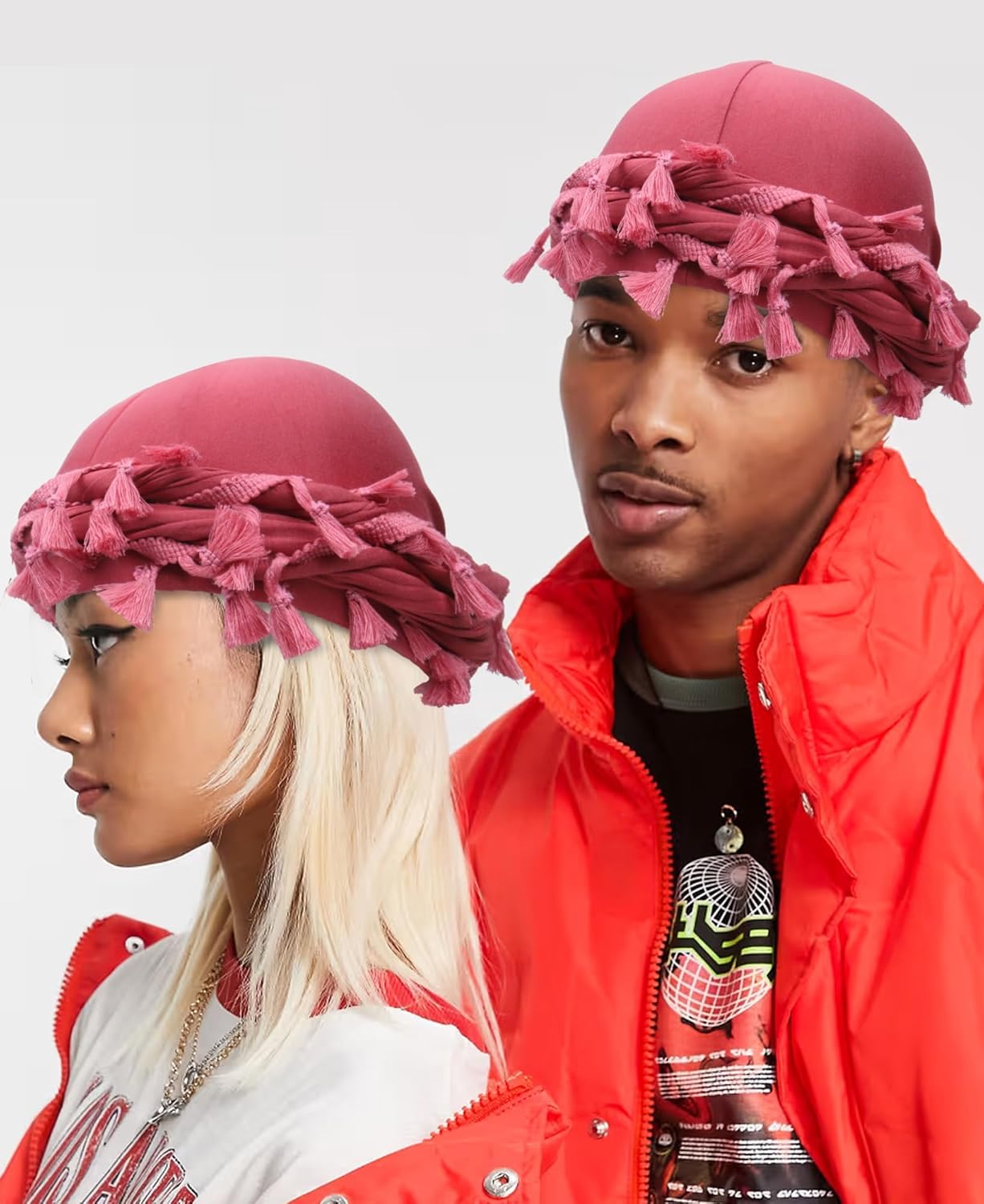 Babalet Halo Turban for Men Women Satin Lined Durag Head Wraps Skull Cap Pre-Tied Tassels Braid Beanie Vintage Twist Bonnet - Image 6