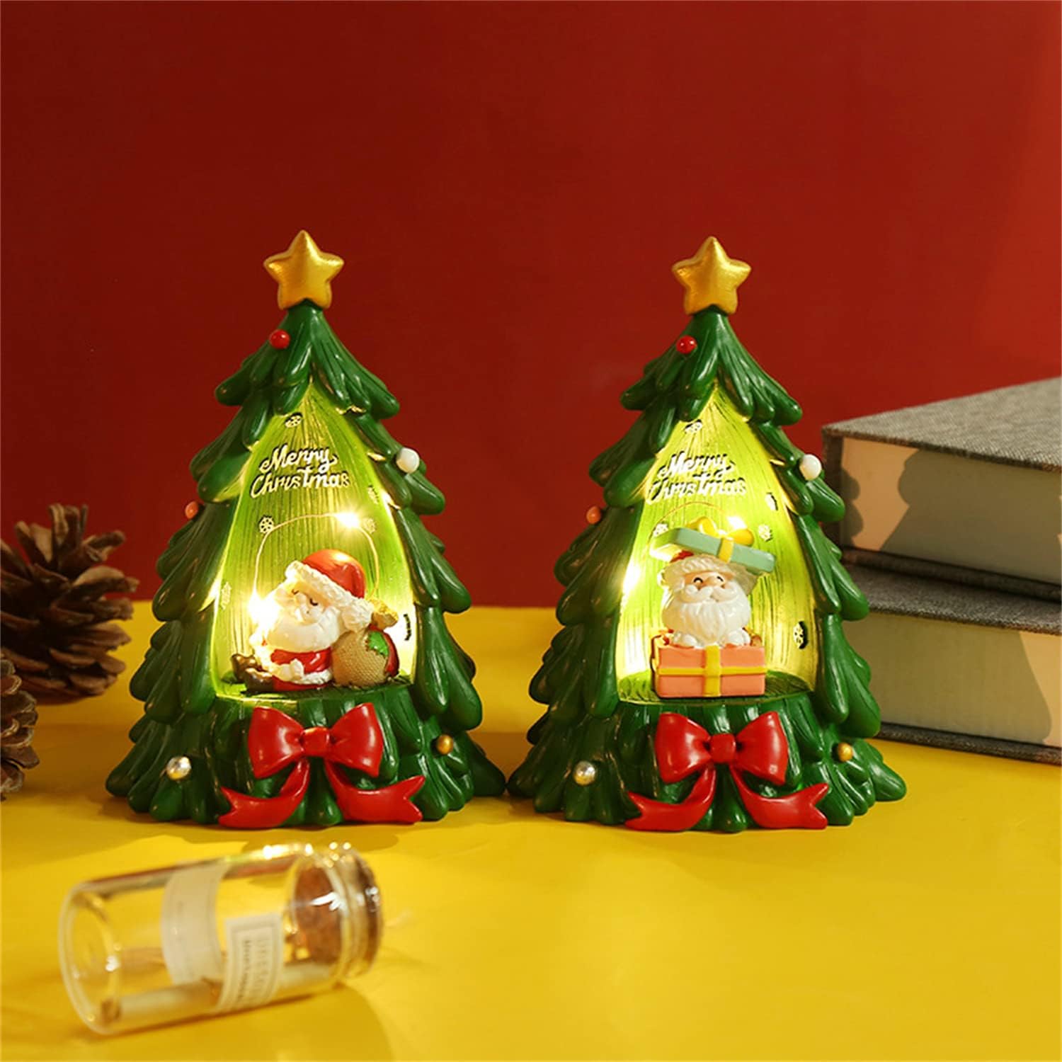 Lighted Christmas Table Decorations with Top Star,2 Pack