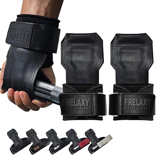 Miniatura 10 de Frelaxy Correas de levantamiento de muñeca, empuñaduras de goma para levantamiento de pesas con palma antideslizante y muñequeras, soporte