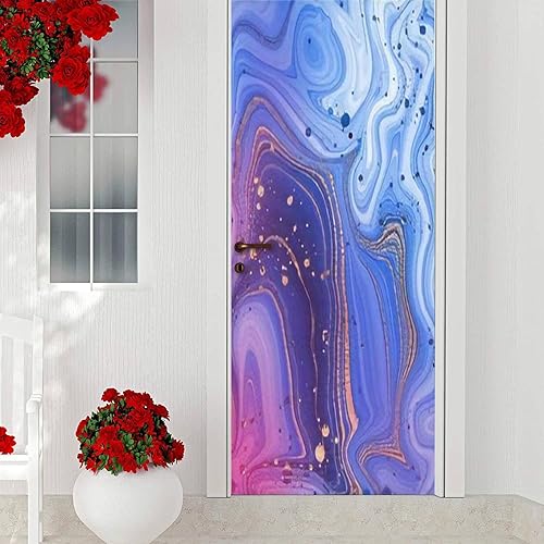 Miniatura 7 de Calcomanía 3D para puerta con diseño de mármol dorado, una hermosa combinación de mármol rosa, azul, dorado, removible, autoadhesivo, calcomanías de