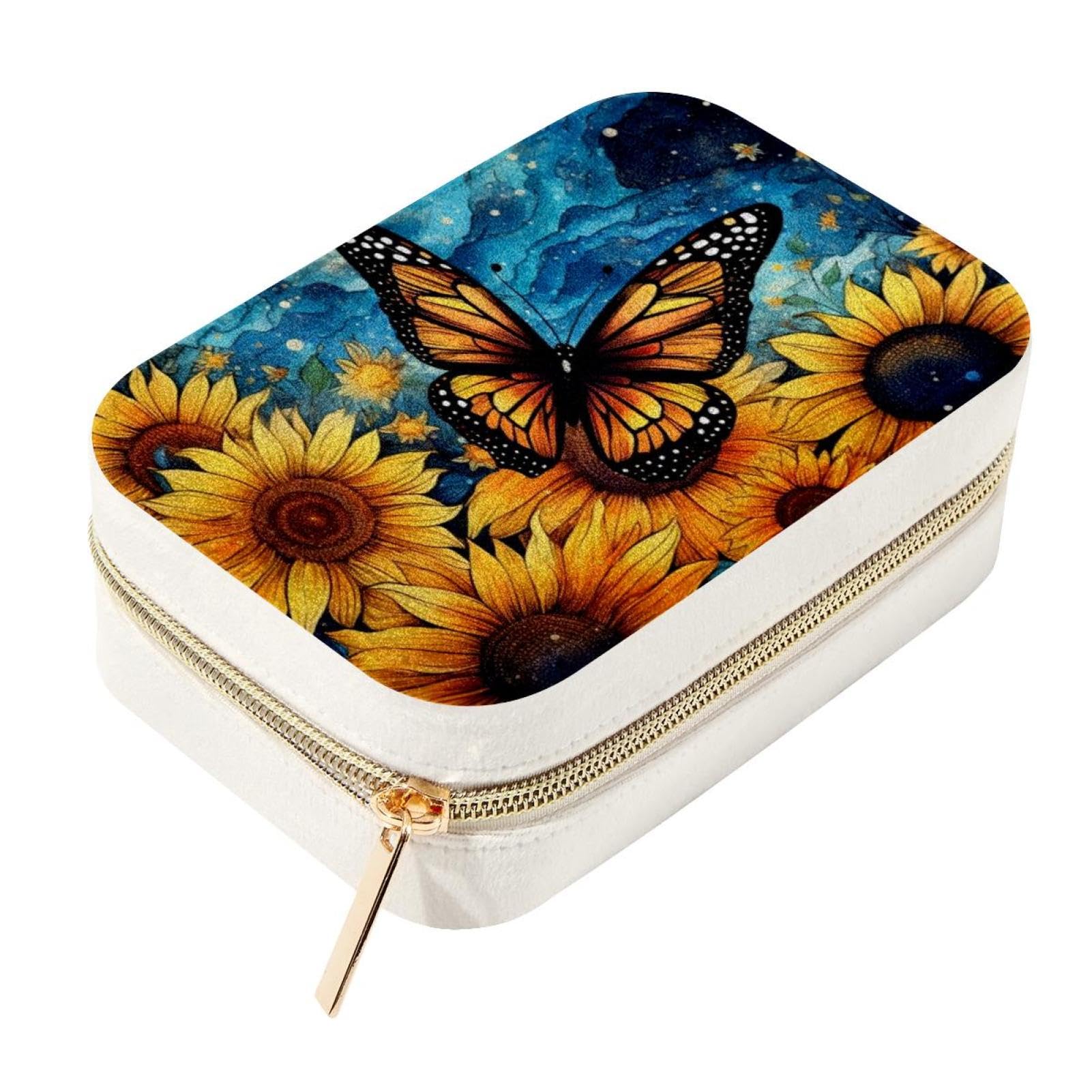 Boîte à bijoux en velours brodé de tournesols pour ranger vos bagues