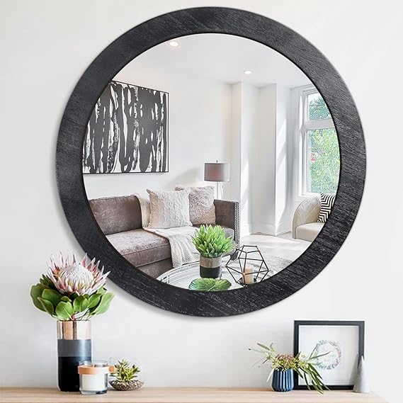 JJUUYOU Black Round Wall Mirror 20" Circle Mirror for Bathroom, Circular Mirror Home