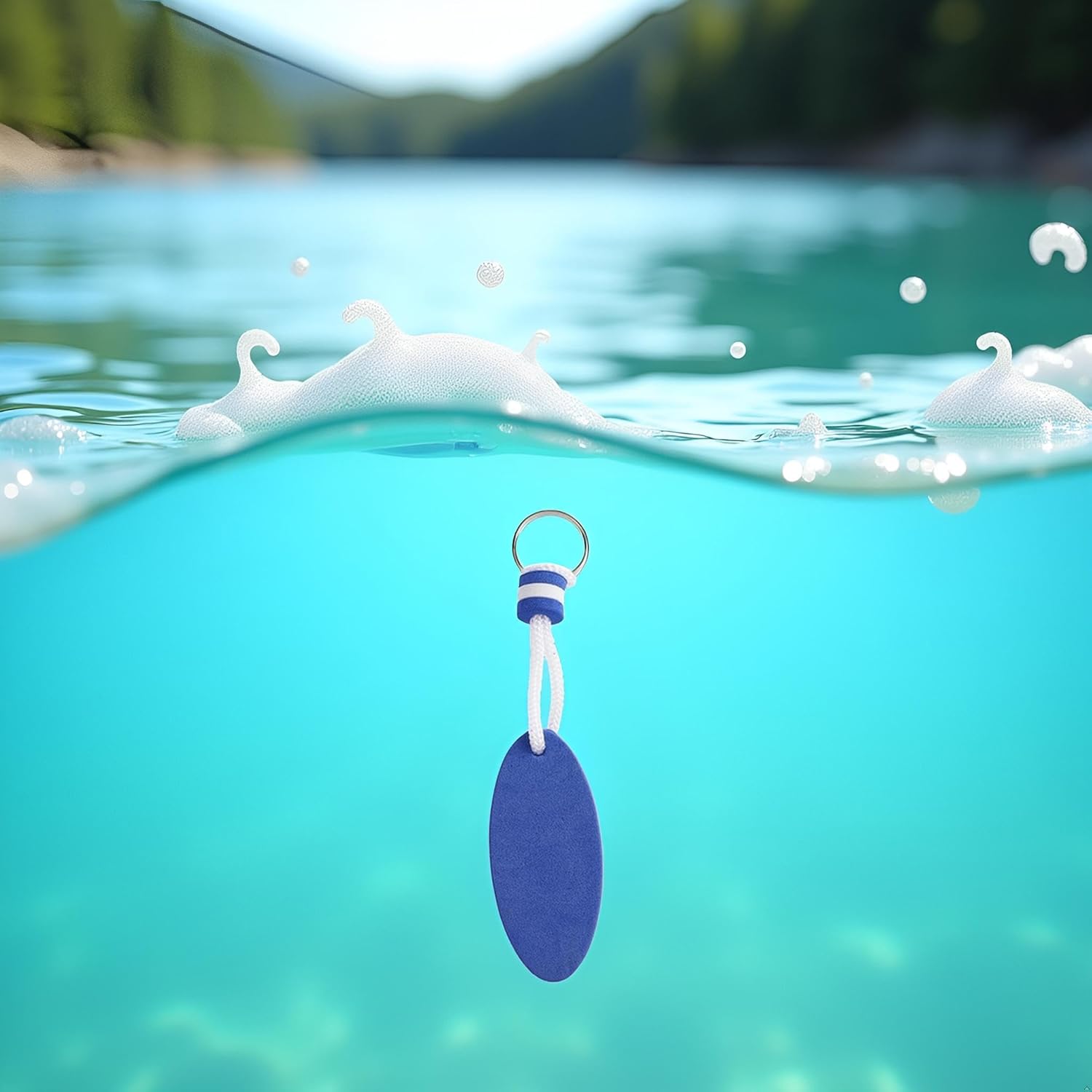 Blue Floating Keychain,Oval Shaped Foam Floating Key Ring,Buoyant Sports Key Chains for Boating Fishing Rafting Canoeing Sailing, Kayaking, Swimming and Outdoor Sports Sports Fan Key Chains