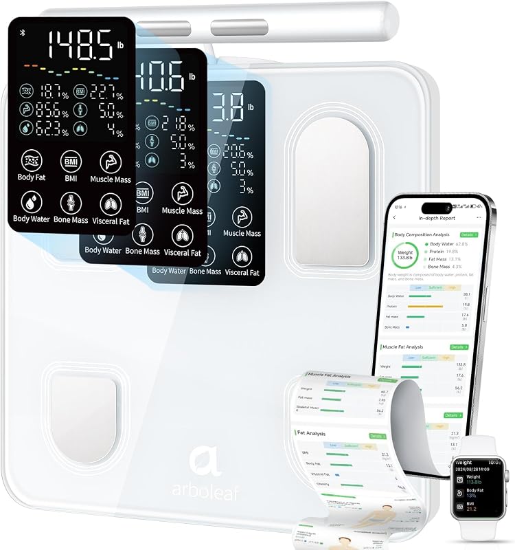 Smart Scale with BMI, Body Fat, Muscle Mass, 50+ Body Metrics | 8-Electrode Full Body Composition Analyzer with Segmental Measurements for Arms, Legs, and Torso